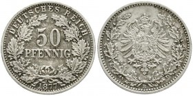 Reichskleinmünzen, 50 Pfennig kl. Adler Eichenzweige Silber 1877-1878
1877 B. gutes sehr schön