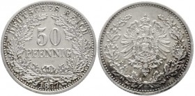 Reichskleinmünzen, 50 Pfennig kl. Adler Eichenzweige Silber 1877-1878
1877 F. vorzüglich