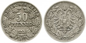 Reichskleinmünzen, 50 Pfennig kl. Adler Eichenzweige Silber 1877-1878
1877 H. fast sehr schön