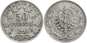 Reichskleinmünzen, 50 Pfennig kl. Adler Eichenzweige Silber 1877-1878
1877 J. sehr schön/vorzüglich