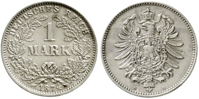 Reichskleinmünzen, 1 Mark kleiner Adler, Silber 1873-1887
1874 G. vorzüglich/St...