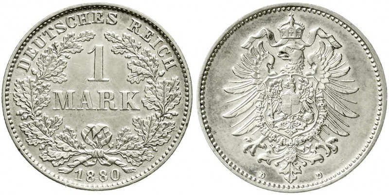 Reichskleinmünzen, 1 Mark kleiner Adler, Silber 1873-1887
1880 D. vorzüglich, k...