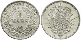 Reichskleinmünzen, 1 Mark kleiner Adler, Silber 1873-1887
1881 D. fast Stempelglanz