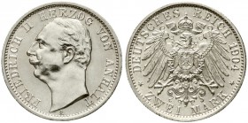 Reichssilbermünzen J. 19-178, Anhalt, Friedrich II., 1904-1918
2 Mark 1904 A. Regierungsantritt. 
fast Stempelglanz, winz. Randfehler