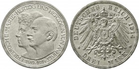 Reichssilbermünzen J. 19-178, Anhalt, Friedrich II., 1904-1918
3 Mark 1914 A. Silberne Hochzeit. 
gutes vorzüglich, kl. Randfehler