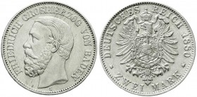 Reichssilbermünzen J. 19-178, Baden, Friedrich I., 1856-1907
2 Mark 1880 G. Seltenes Jahr. 
vorzüglich/Stempelglanz, winz. Kratzer