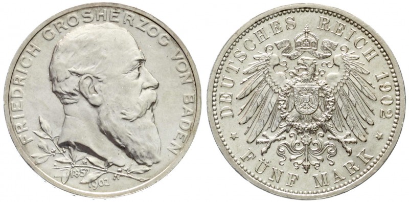 Reichssilbermünzen J. 19-178, Baden, Friedrich I., 1856-1907
5 Mark 1902. 50 jä...