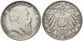 Reichssilbermünzen J. 19-178, Baden, Friedrich I., 1856-1907
2 Mark 1906 G. Seltener Jahrgang. 
vorzüglich/Stempelglanz