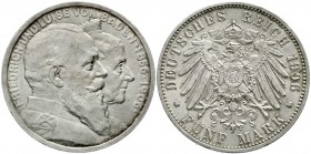 Reichssilbermünzen J. 19-178, Baden, Friedrich I., 1856-1907
5 Mark 1906. Zur goldenen Hochzeit. 
Stempelglanz, winz. Kratzer, Prachtexemplar