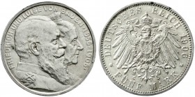 Reichssilbermünzen J. 19-178, Baden, Friedrich I., 1856-1907
5 Mark 1906. Zur goldenen Hochzeit. 
vorzüglich