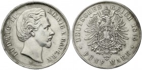 Reichssilbermünzen J. 19-178, Bayern, Ludwig II., 1864-1886
5 Mark 1875 D. sehr schön/vorzüglich, etwas berieben