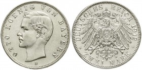 Reichssilbermünzen J. 19-178, Bayern, Otto, 1886-1913
2 Mark 1912 D. vorzüglich/Stempelglanz