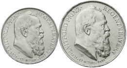 Reichssilbermünzen J. 19-178, Bayern, Luitpold 1911-1912
2 und 3 Mark 1911 D. Zum 90 jähr. Geb. 
vorzüglich/Stempelglanz