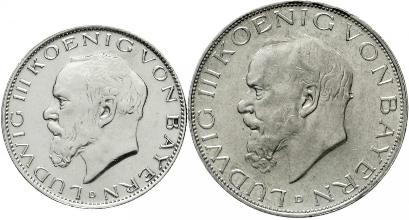 Reichssilbermünzen J. 19-178, Bayern, Ludwig III., 1913-1918
2 und 3 Mark 1914 ...