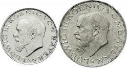 Reichssilbermünzen J. 19-178, Bayern, Ludwig III., 1913-1918
2 und 3 Mark 1914 D. gutes sehr schön und vorzüglich