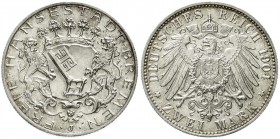 Reichssilbermünzen J. 19-178, Bremen
2 Mark 1904 J. vorzüglich/Stempelglanz