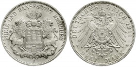 Reichssilbermünzen J. 19-178, Hamburg
3 Mark 1911 J. fast Stempelglanz