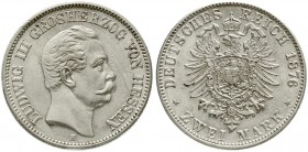 Reichssilbermünzen J. 19-178, Hessen, Ludwig III., 1848-1877
2 Mark 1876 H. prägefrisch/fast Stempelglanz, kl. Kratzer und Randfehler, sehr selten in...