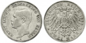 Reichssilbermünzen J. 19-178, Hessen, Ernst Ludwig, 1892-1918
2 Mark 1898 A. fast sehr schön, Kratzer