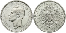 Reichssilbermünzen J. 19-178, Hessen, Ernst Ludwig, 1892-1918
5 Mark 1898 A. fast Stempelglanz, selten in dieser Erhaltung
