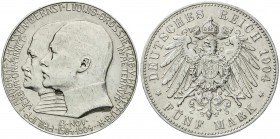Reichssilbermünzen J. 19-178, Hessen, Ernst Ludwig, 1892-1918
5 Mark 1904. Zum 400. Geburtstag. 
sehr schön, Henkelspur, geputzt