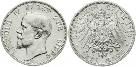 Reichssilbermünzen J. 19-178, Lippe, Leopold IV., 1904-1918
3 Mark 1913 A. fast Stempelglanz
