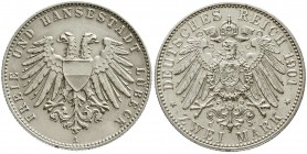 Reichssilbermünzen J. 19-178, Lübeck
2 Mark 1901 A. gutes vorzüglich, kl. Kratzer