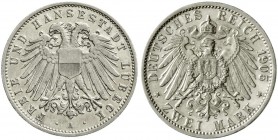 Reichssilbermünzen J. 19-178, Lübeck
2 Mark 1905 A. vorzüglich