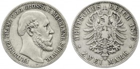 Reichssilbermünzen J. 19-178, Mecklenburg-Schwerin, Friedrich Franz II., 1842-1883
2 Mark 1876 A. schön/sehr schön, kl. Randfehler