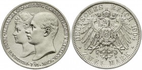 Reichssilbermünzen J. 19-178, Mecklenburg-Schwerin, Friedrich Franz IV., 1897-1918
2 Mark 1904 A. Zur Hochzeit. 
vorzüglich