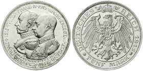 Reichssilbermünzen J. 19-178, Mecklenburg-Schwerin, Friedrich Franz IV., 1897-1918
5 Mark 1915 A. 100 Jahrfeier. 
Polierte Platte, winz. Kratzer