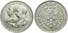 Reichssilbermünzen J. 19-178, Mecklenburg-Schwerin, Friedrich Franz IV., 1897-1918
5 Mark 1915 A. 100 Jahrfeier. 
vorzüglich, winz. Kratzer