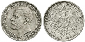 Reichssilbermünzen J. 19-178, Mecklenburg-Strelitz, Adolf Friedrich V., 1904-1914
2 Mark 1905 A. vorzüglich/Stempelglanz, schöne Patina