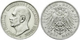Reichssilbermünzen J. 19-178, Mecklenburg-Strelitz, Adolf Friedrich V., 1904-1914
3 Mark 1913 A. vorzüglich/Stempelglanz