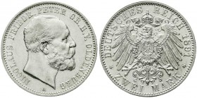 Reichssilbermünzen J. 19-178, Oldenburg, Nicolaus Friedrich Peter, 1853-1900
2 Mark 1891 A. vorzüglich/Stempelglanz