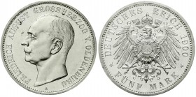 Reichssilbermünzen J. 19-178, Oldenburg, Friedrich August, 1900-1918
5 Mark 1900 A. Polierte Platte, Prachtexemplar, sehr selten in dieser Erhaltung,...