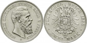 Reichssilbermünzen J. 19-178, Preußen, Friedrich III., 1888
2 Mark 1888 A. fast Stempelglanz