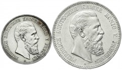 Reichssilbermünzen J. 19-178, Preußen, Friedrich III., 1888
2 Stück: 2 und 5 Mark 1888 A. vorzüglich, berieben und vorzüglich/Stempelglanz, winz. Kra...