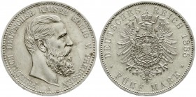 Reichssilbermünzen J. 19-178, Preußen, Friedrich III., 1888
5 Mark 1888 A. prägefrisch, winz. Kratzer