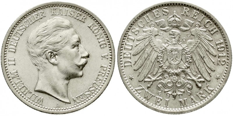 Reichssilbermünzen J. 19-178, Preußen, Wilhelm II., 1888-1918
2 Mark 1912 A. fa...