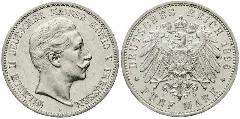 Reichssilbermünzen J. 19-178, Preußen, Wilhelm II., 1888-1918
5 Mark 1896 A. vo...