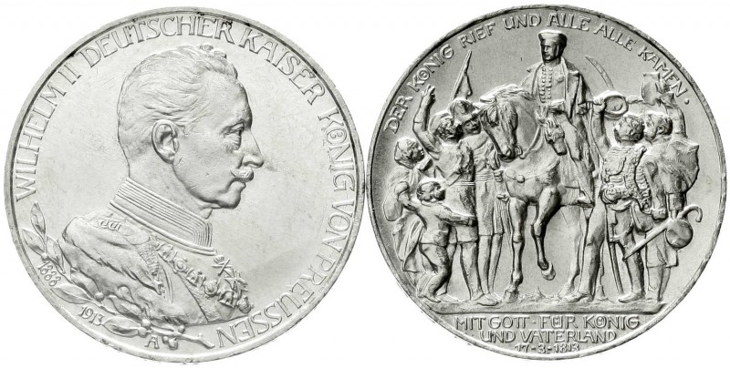 Reichssilbermünzen J. 19-178, Preußen, Wilhelm II., 1888-1918
2 X 3 Mark 1913. ...