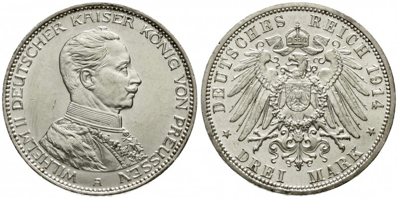 Reichssilbermünzen J. 19-178, Preußen, Wilhelm II., 1888-1918
3 Mark 1914 A. Un...