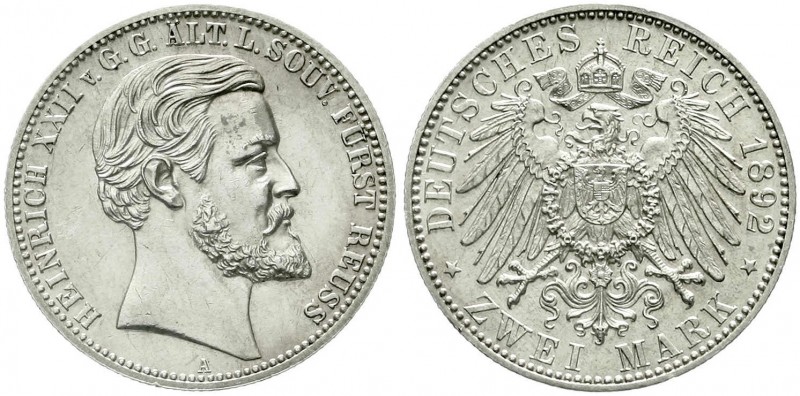 Reichssilbermünzen J. 19-178, Reuß, ältere Linie, Heinrich XXII., 1867-1902
2 M...