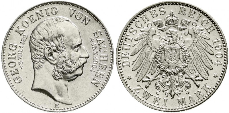 Reichssilbermünzen J. 19-178, Sachsen, Georg, 1902-1904
2 Mark 1904 E. Auf sein...