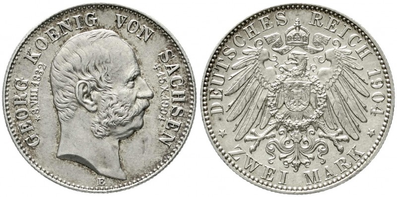 Reichssilbermünzen J. 19-178, Sachsen, Georg, 1902-1904
2 Mark 1904 E. Auf sein...