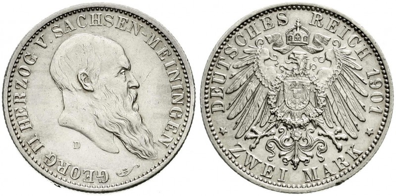 Reichssilbermünzen J. 19-178, Sachsen-Meiningen, Georg II., 1866-1914
2 Mark 19...