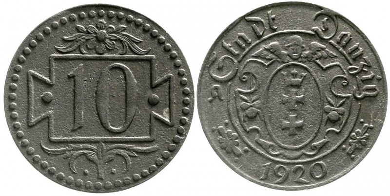 Kolonien und Nebengebiete, Danzig, Freie Stadt
10 Pfennig 1920 kleine Wertzahl....