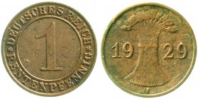 Weimarer Republik, Kursmünzen, 1 Rentenpfennig, Kupfer, 1923-1929
1929 F. Zwitterprägung. 
sehr schön