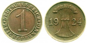 Weimarer Republik, Kursmünzen, 1 Reichspfennig, Kupfer 1924-1936
1924 E. sehr schön